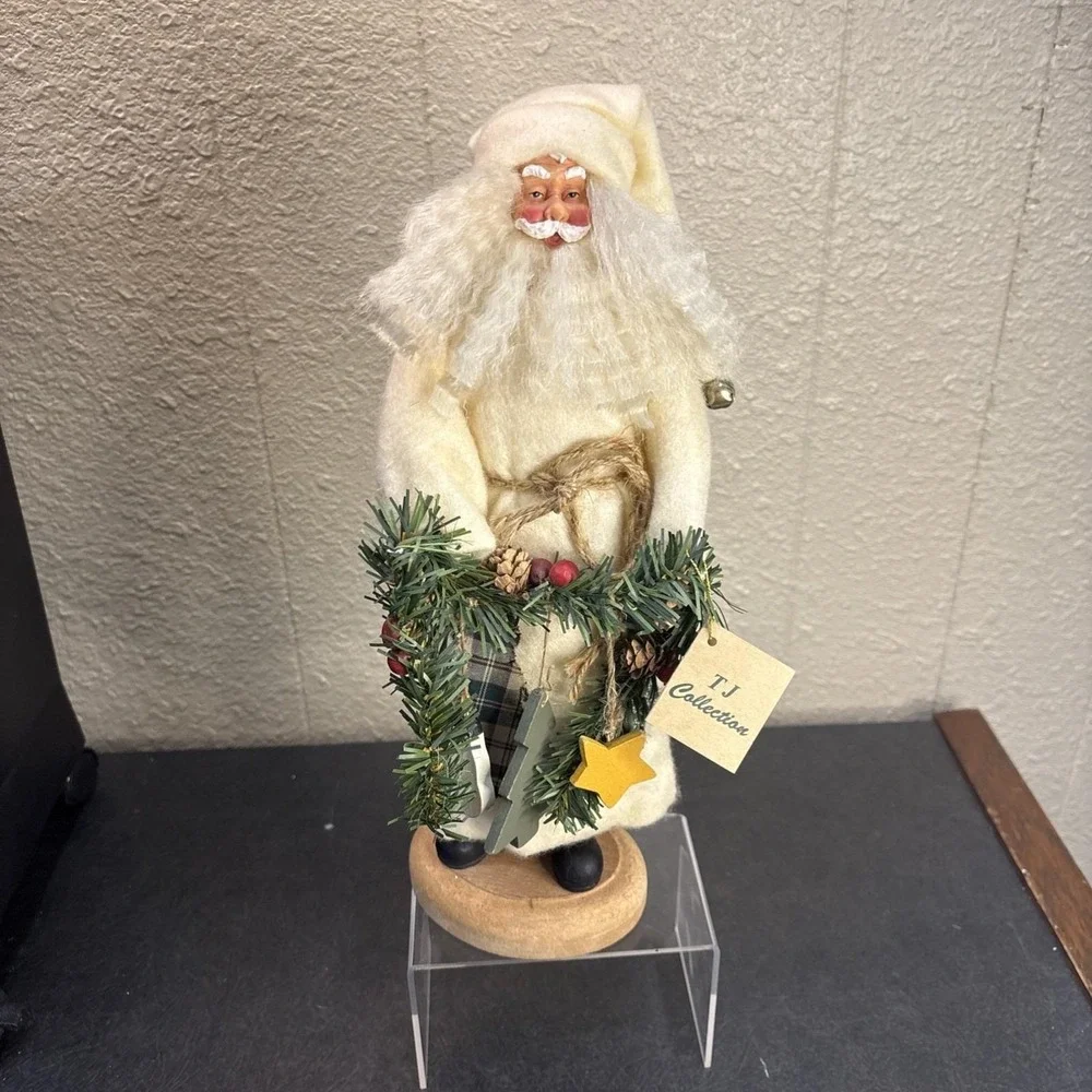Vtg~TJ Collection Santa Claus~1996~On a Wooden Stand